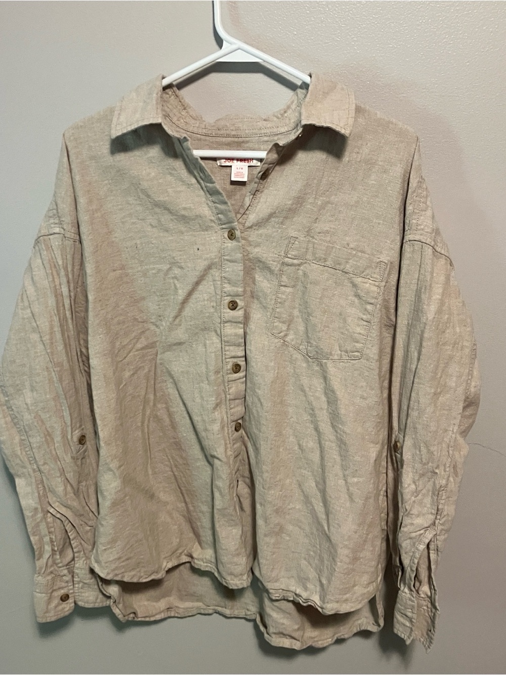 Joe fresh button up linen cotton blend shirt brown oatmeal size large